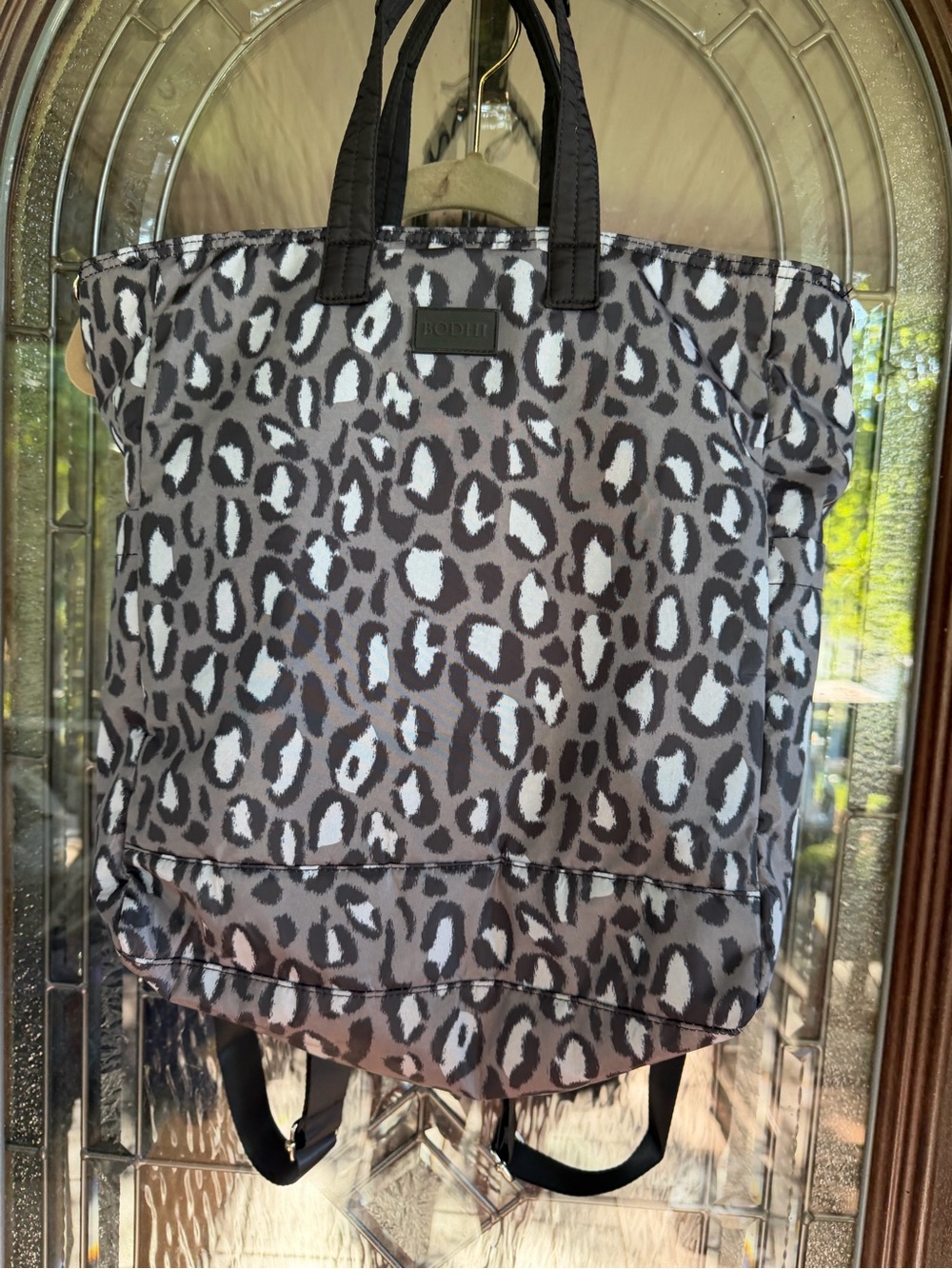 Leopard Print Convertible Tote Backpack - Gray/Black